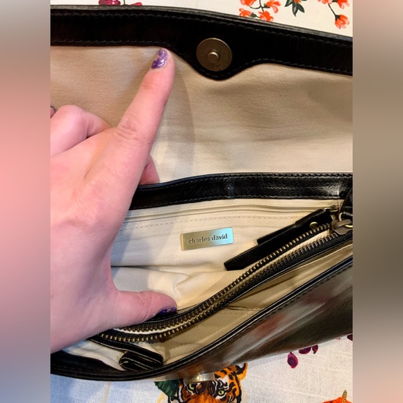 Charles David Pony Hair & Leather Black & Brown Clutch Bag - Picture 9 of 10